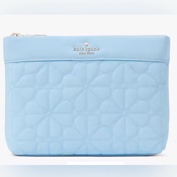 Kate Spade Spade Flower Quilted Fabric Medium Tote & Cosmetic Pouch Montauk Blue - Picture 16 of 16